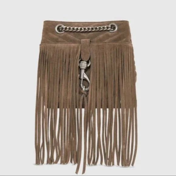Rebecca Minkoff Edie Bucket Crossbody With Fringe, Porcini - Picture 1 of 15